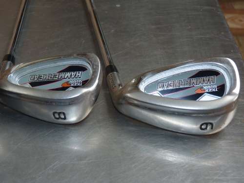 9x Tiger Shark Hammerhead Golf clubs, 9 in total,S,Pitch wedge,5,6,7,8,9,Putter,hybrid 4 high launch