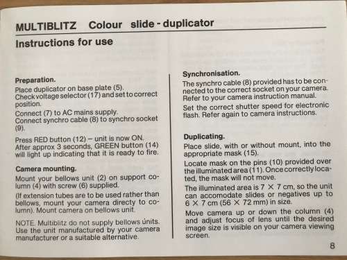 Multiblitz Color SLIDE-Duplicator. Made in W.Germany