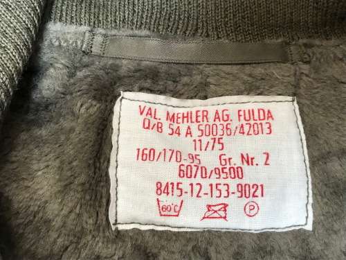 German Military Overall dark green winter-inlet size Gr. 2 160-170 not used