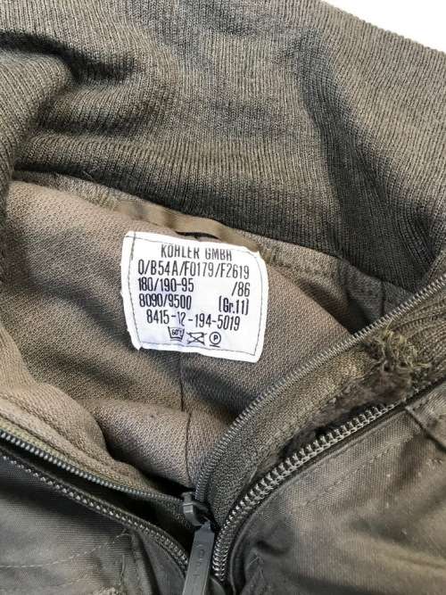 German Military Overall dark green winter-inlet size Gr.11 180-190 , second hand, top