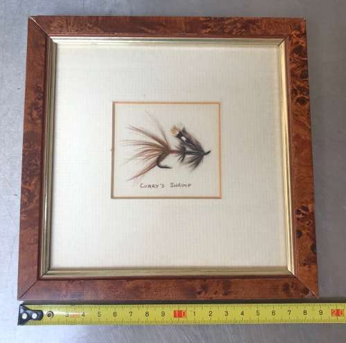 Wooden Frame with Salmon Angle Fly Hook Bait, made in Ireland, vintage, rare, from 1989