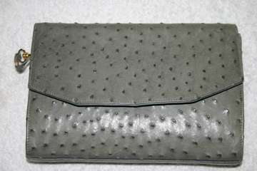 Grey Ostrich Skin Clutch Handbag