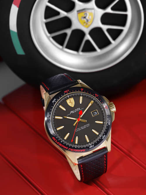 FERRARI PILOTA BLACK DIAL LEATHER STRAP MEN'S WATCH 0830490