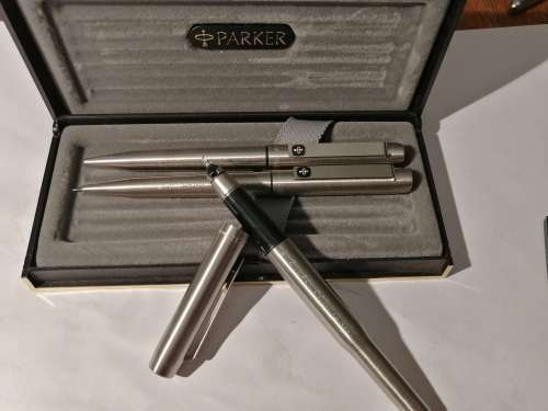 Stainless parker penset - Pen, Ink pen, and pencil. Engraved as depicted