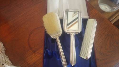Vintage, silver-plated baby's boxed hairbrush set