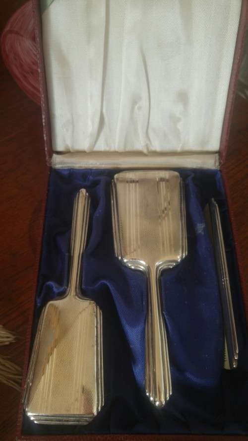 Vintage, silver-plated baby's boxed hairbrush set
