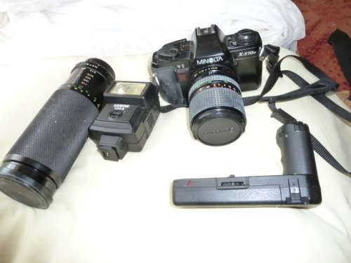 MINOLTA 35mm Camera, Auto-winder, Telephoto Lens, Flash