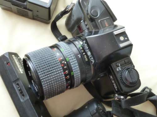 MINOLTA 35mm Camera, Auto-winder, Telephoto Lens, Flash