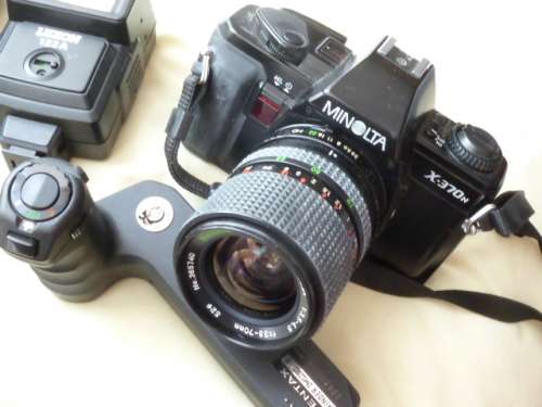 MINOLTA 35mm Camera, Auto-winder, Telephoto Lens, Flash