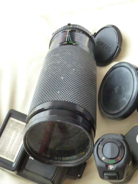 MINOLTA 35mm Camera, Auto-winder, Telephoto Lens, Flash