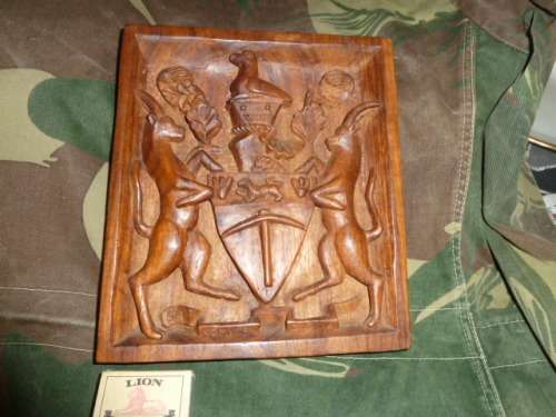 RHODESIAN Coat of Arms Carved in Rhodesian Teak - Stunning Work