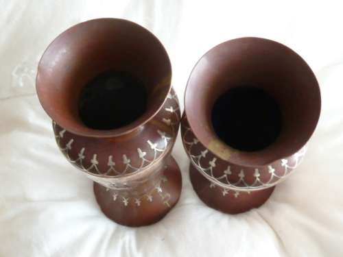 Egyptian Damascene Silver and Copper Vases  circa early 1900's