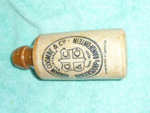 Ginger Beer ceramic bottle, Gordon Coombe & Co, Krugersdorp & Randfontein