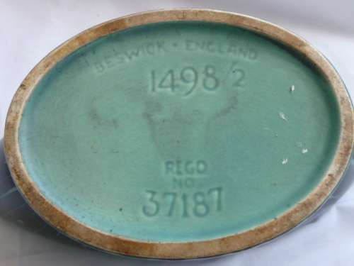 RARE "Green-Striped" Beswick boat shaped Vase circa 1930's