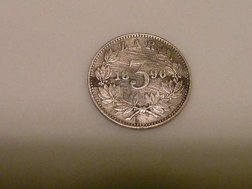 ZAR 1896 3d coin ( Silver )  Un-Cleaned