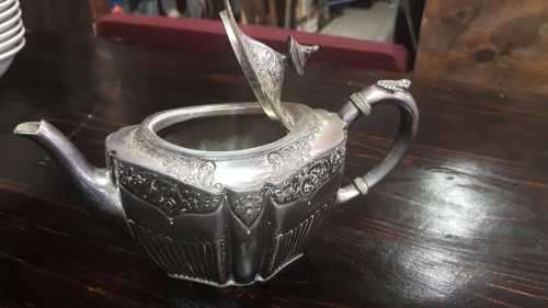 ** James Dixon Britannia Metal Ornate Teapot with Trumpet Mark JD&S & EPBM (8801) **