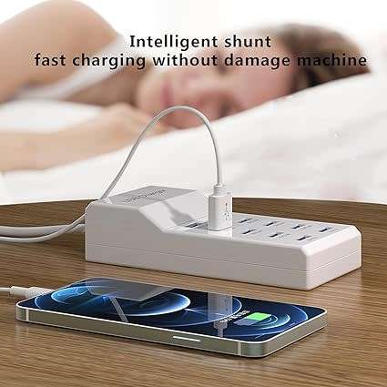 USB Charger, 5V 10A (50W) USB Charging Station with 10-Port Home-Sized Smart USB Port