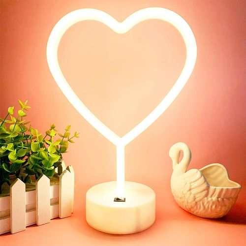 USB DC Cable Or Battery Operated Heart Neon Lamp With Base