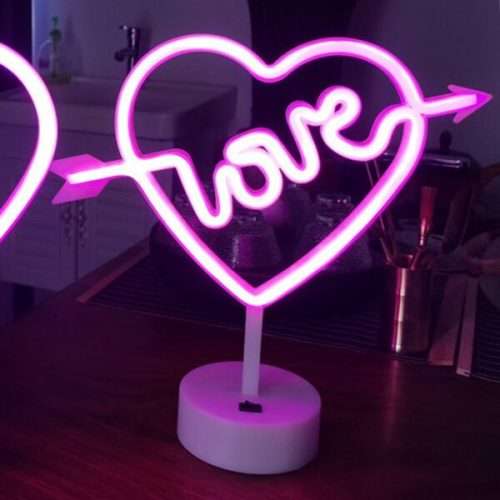USB DC Cable Or Battery Operated Cupid Heart Neon Lamp With Base