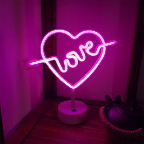 USB DC Cable Or Battery Operated Cupid Heart Neon Lamp With Base