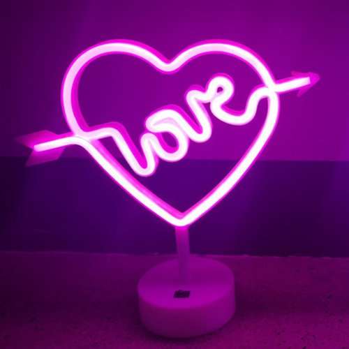 USB DC Cable Or Battery Operated Cupid Heart Neon Lamp With Base