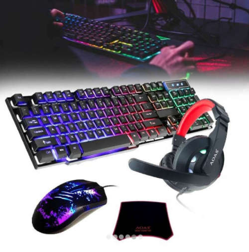 RGB backlit gaming keyboard and headset, mouse set