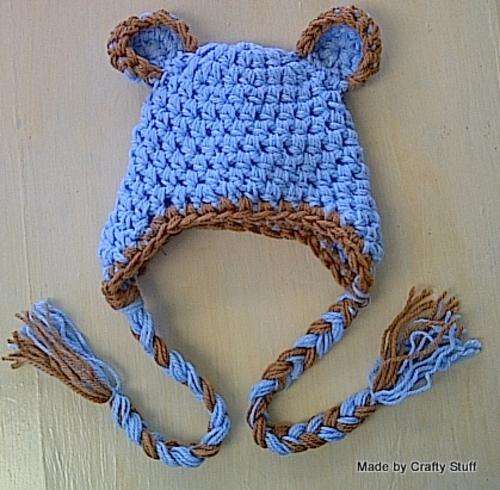 Crafty Stuff: Crochet Baby Teddy Blue Earflap hat, makes a great photo prop IN STOCK NOW
