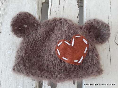 Crafty Stuff :  Chocolate Mohair teddy heart hat 0-3 months MADE TO ORDER
