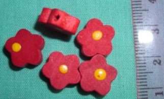 Crafty Stuff:  Cute Wooden Flower Bead: Red