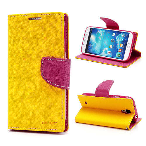 Mercury Fancy Diary Stand Wallet Case for Samsung Galaxy S4 - Yellow/Pink