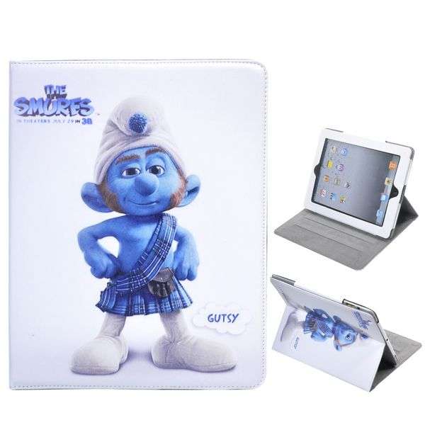 The Smurfs Cartoon Leather Cover Stand for iPad 2