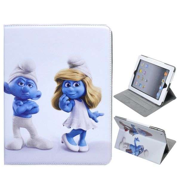 The Smurfs Cartoon Leather Cover Stand for iPad 2