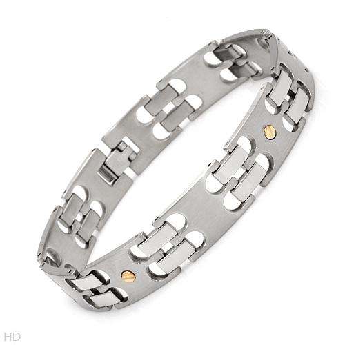 Lovely Gents Bracelet Made of 18K/STSL Two tone Gold and stainless steel 9in