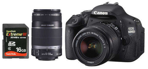 Canon EOS 600D Twin Lens bundle - EOS 600D 18-55 IS lens, 55-250 IS lens, Sandisk 8GB extreme card,