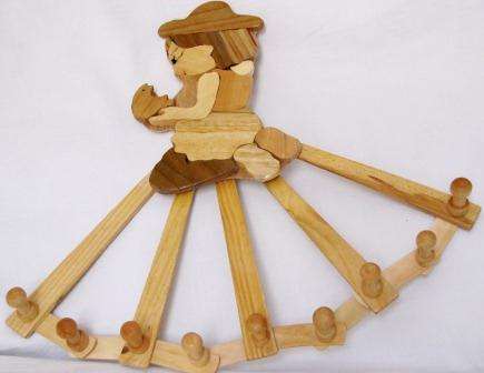 Hand made wooden Girl with fanned "skirt" to hang your dish cloths/tea towels or keys