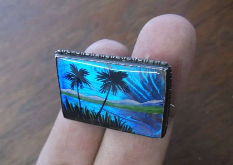 A MAGNIFICENT ART DECO STERLING SILVER BROOCH BY THOMAS L MOTT....REAL BUTTERFLY WINGS !!