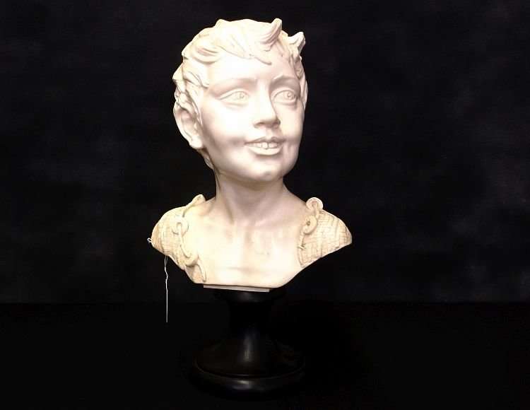 AN AWESOME LARGE AND HEAVY RESIN BUST OF A BOY ON PLINTH BY SANTINI ....SUPERB CONDITION !!