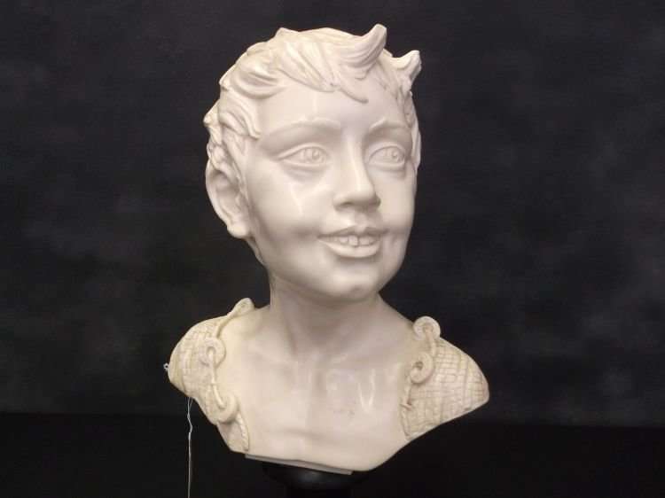 AN AWESOME LARGE AND HEAVY RESIN BUST OF A BOY ON PLINTH BY SANTINI ....SUPERB CONDITION !!
