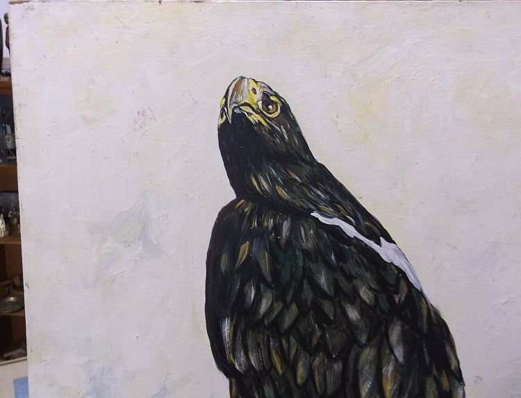 A BEAUTIFULLY PAINTED BIG ORIGINAL OIL ON BOARD OF AN EAGLE SIGNED BY THE ARTIST ...WESSIE ...WOW !!