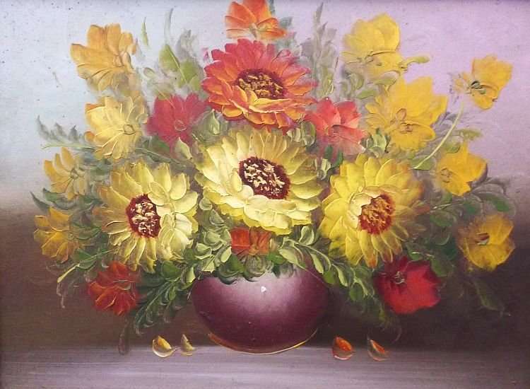 A TRULY OUTSTANDING ORIGINAL OIL ON CANVAS PAINTING DEPICTING A DELIGHTFUL FLORAL ARRANGEMENT