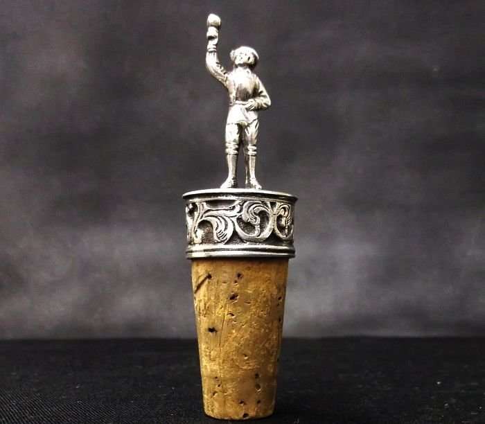 A CHARMING VINTAGE DETAILED CORK HOLDER WITH SILVER CONTENT ...MARKED 90%...LOOKS DUTCH