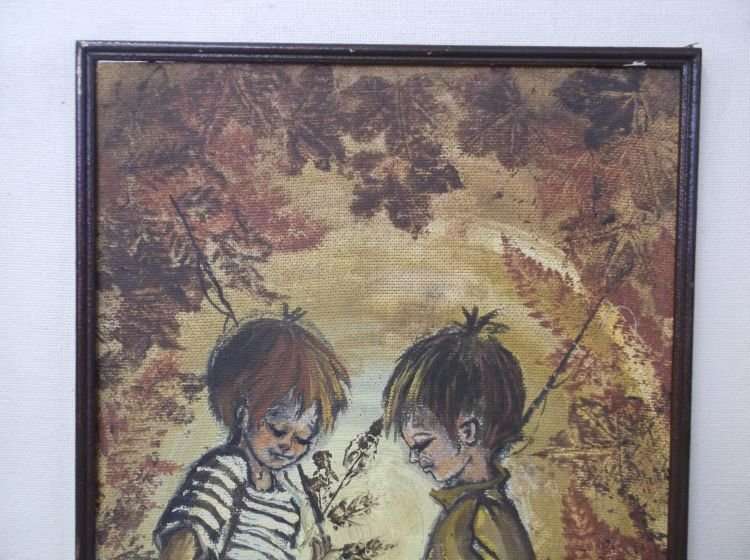 TO MAKE US SMILE ...AN ORIGINAL OIL ON BOARD OF TWO "FISHERMEN" ON THEIR WAY TO THE RIVER...SIGNED