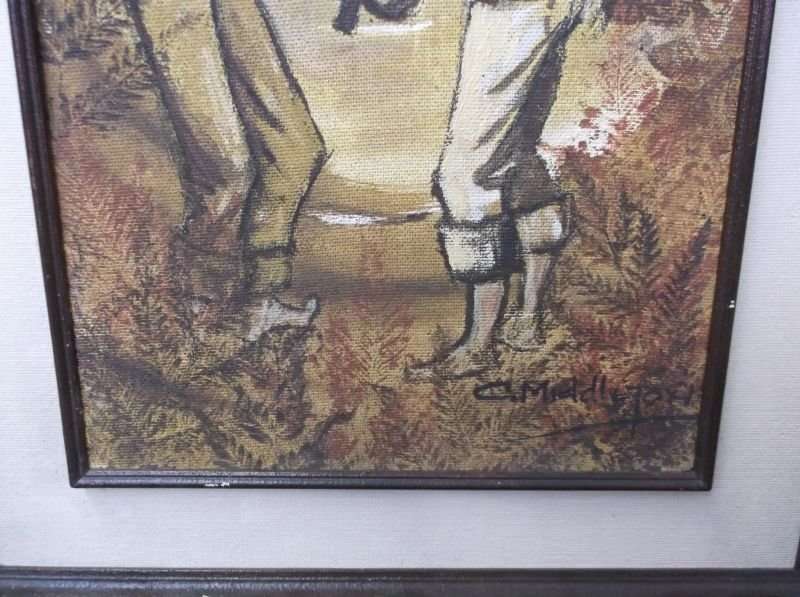 TO MAKE US SMILE ...AN ORIGINAL OIL ON BOARD OF TWO "FISHERMEN" ON THEIR WAY TO THE RIVER...SIGNED