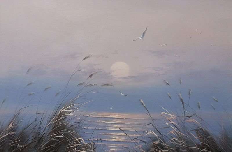 A MASSIVE ORIGINAL OIL ON BOARD OF A MAGICAL SUNSET ...SO PRECISE...SIGNED BY THE ARTIST ENGEL...WOW