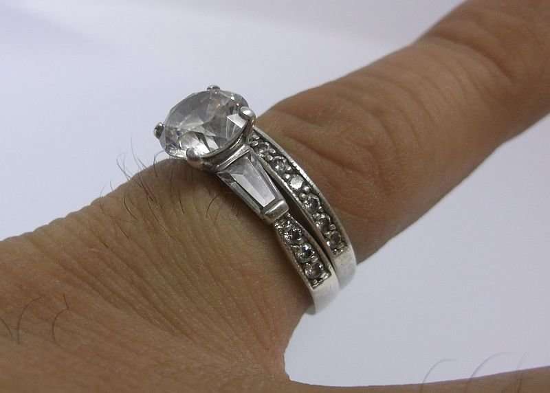 A GORGEOUS SOLID STERLING SILVER TWO RING SET WITH FACETED CLEAR STONES ...WOW !!!