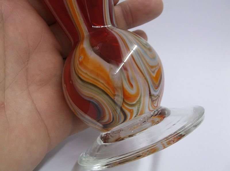 A SUPERB VINTAGE MURANO LOOK BLOWN GLASS VASE WITH LOVELY COLORS AND SWIRLS ....WOW !!!