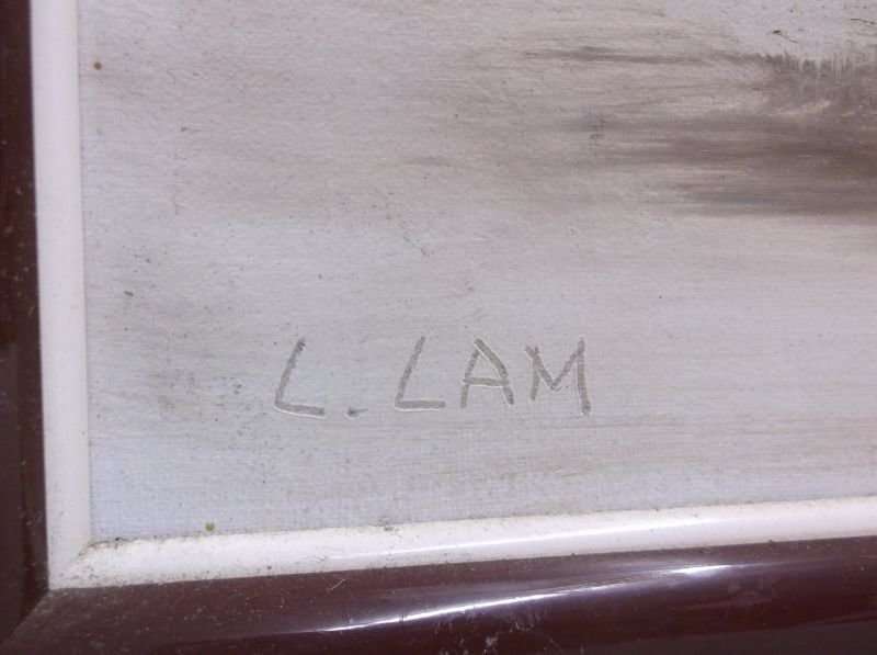 A CHARMING VINTAGE ORIGINAL ORIENTAL OIL PAINTING OF A TOWN & RICKSHAW SIGNED BY THE ARTIST