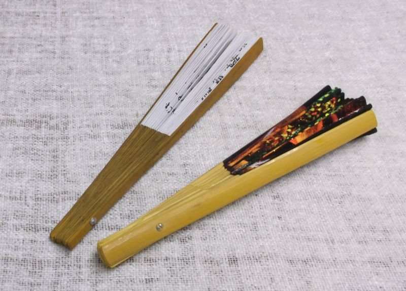STUNNING !! TWO VINTAGE HAND HELD ORIENTAL FANS ...ONE HAND PAINTED FROM THAILAND...WOW !!!!