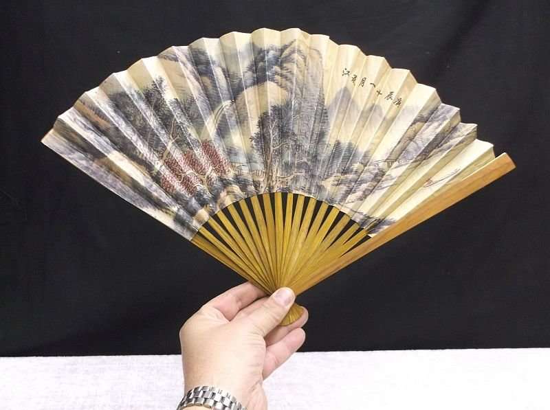 STUNNING !! TWO VINTAGE HAND HELD ORIENTAL FANS ...ONE HAND PAINTED FROM THAILAND...WOW !!!!