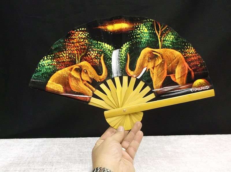 STUNNING !! TWO VINTAGE HAND HELD ORIENTAL FANS ...ONE HAND PAINTED FROM THAILAND...WOW !!!!